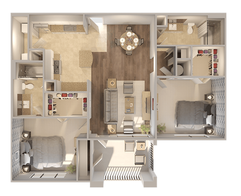Floor plan for 2 beds, 2 baths, 1194 sqft